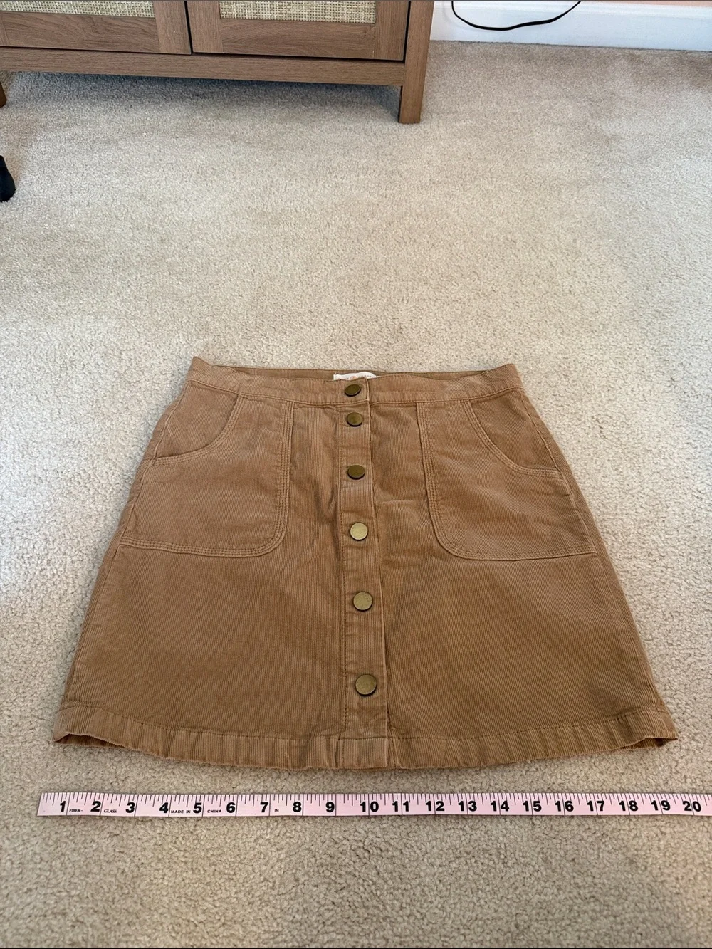Tory Burch Tan Button-Front A-Line Corduroy Skirt